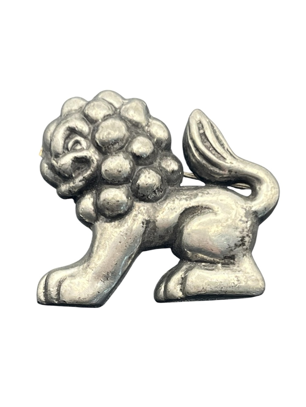 Anna Petrus silver tone pewter lion c clasp antique brooch pin vintage